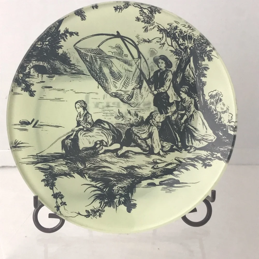 NWT - VINTAGE OLD NAVY SUPPLY CO. Glass Victorian Family Fishing Trinket Dish